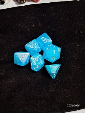 Source Unknown Blue Marble Polyhedral RPG Dice Set with Silver Numbers